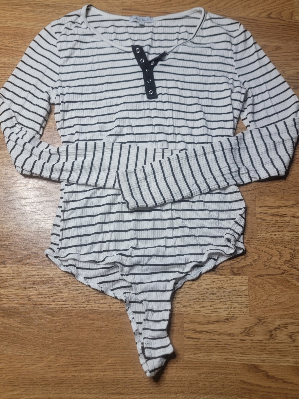 white birch White and Black Striped Henley Long-Sleeve One-Piece Bodysuit